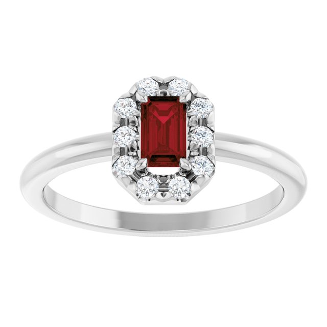Emerald Mozambique Garnet Halo Ring with Diamond Accents in Platinum