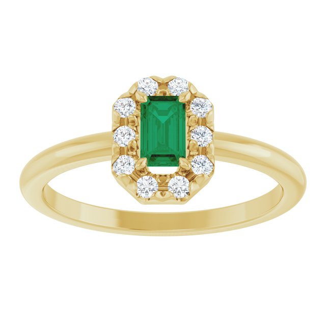 Emerald Emerald Halo Ring with Diamond Accents in Yellow Gold