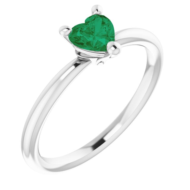 Heart Lab-Grown Emerald Symbols Ring in Platinum