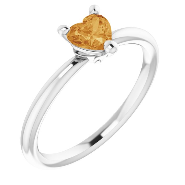 Heart Citrine Symbols Ring in White Gold