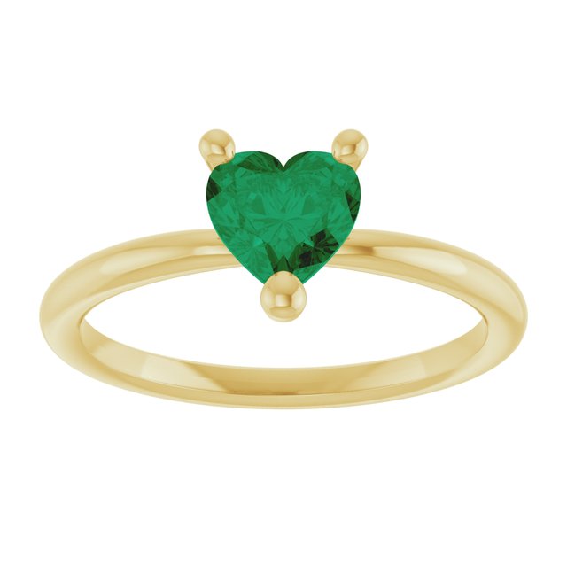 Heart Lab-Grown Emerald Solitaire Ring in Yellow Gold