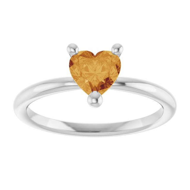Heart Citrine Solitaire Ring in White Gold