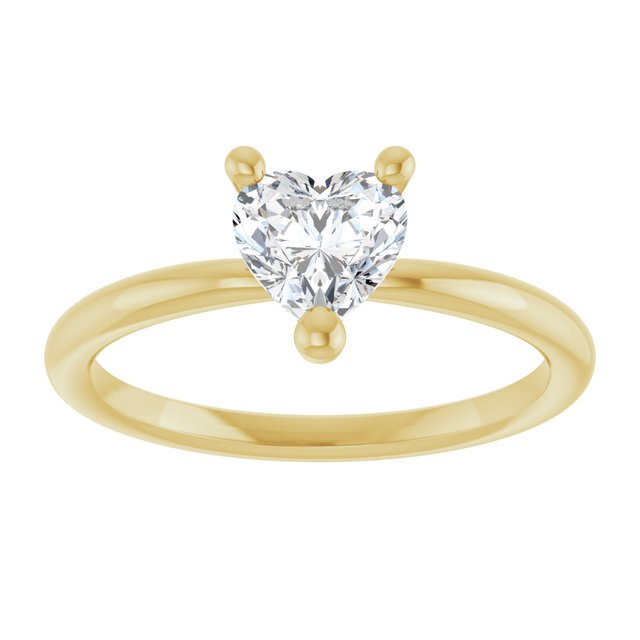 Heart White Sapphire Solitaire Ring in Yellow Gold