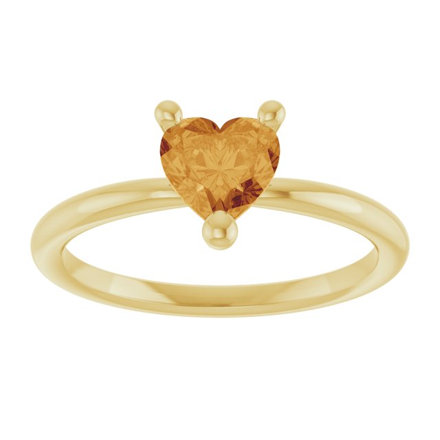 Heart Citrine Solitaire Ring in Yellow Gold