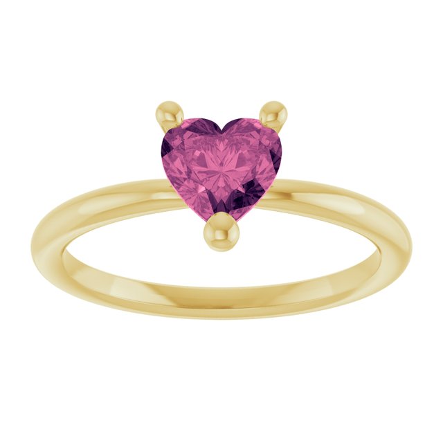 Heart Pink Tourmaline Solitaire Ring in Yellow Gold