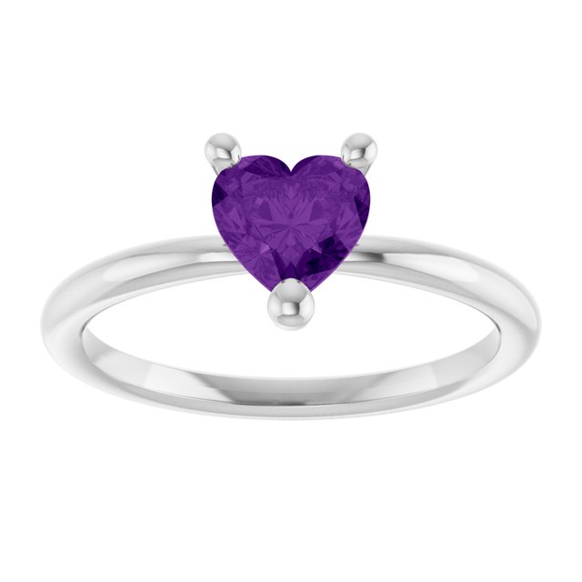 Heart Amethyst Solitaire Ring in White Gold