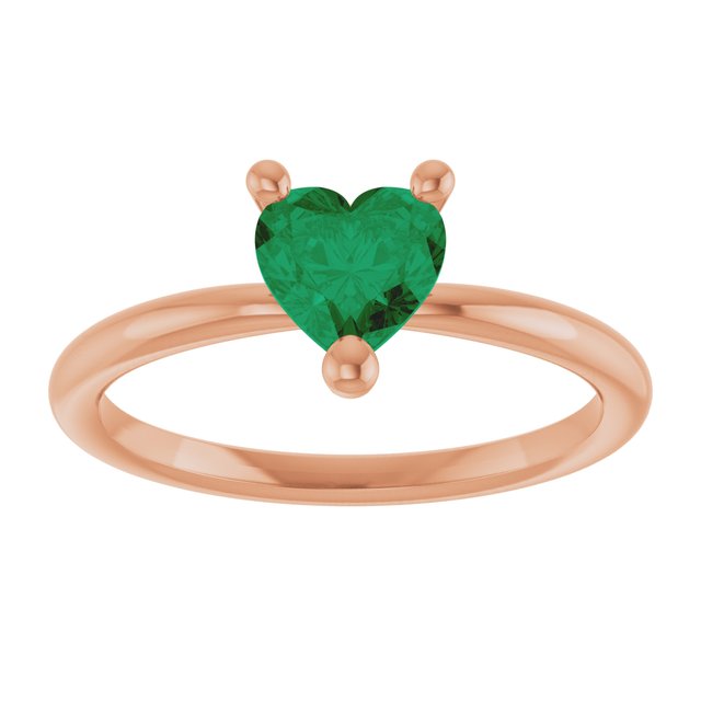 Heart Lab-Grown Emerald Solitaire Ring in Rose Gold