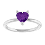 Heart Amethyst Solitaire Ring in Platinum