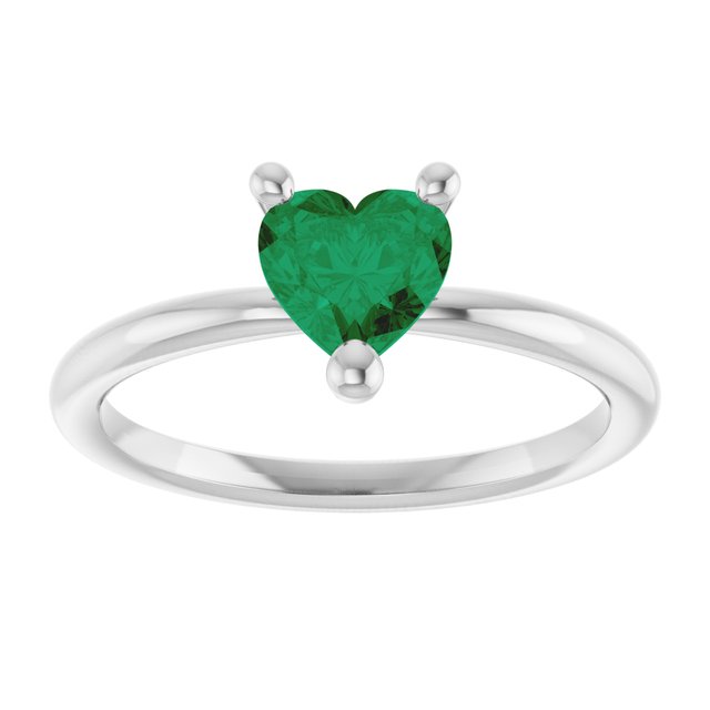 Heart Lab-Grown Emerald Solitaire Ring in White Gold