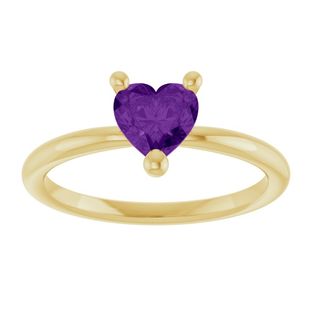 Heart Amethyst Solitaire Ring in Yellow Gold