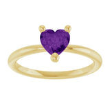 Heart Amethyst Solitaire Ring in Yellow Gold