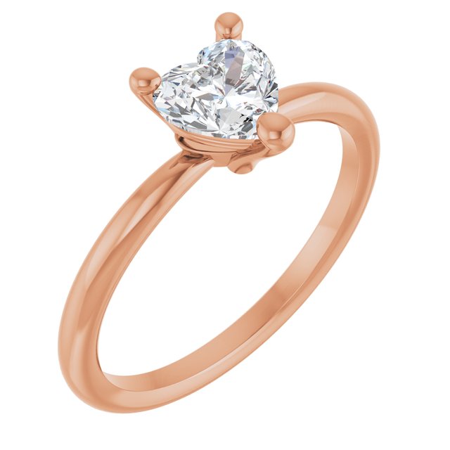 Heart White Sapphire Solitaire Ring in Rose Gold