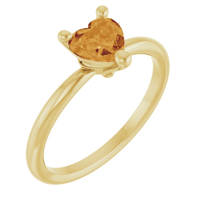 Heart Citrine Solitaire Ring in Yellow Gold