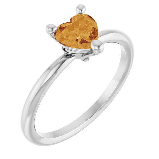 Heart Citrine Solitaire Ring in Platinum