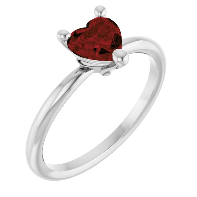 Heart Mozambique Garnet Solitaire Ring in Platinum