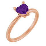 Heart Amethyst Solitaire Ring in Rose Gold