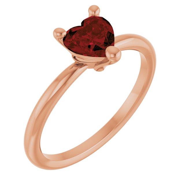 Heart Mozambique Garnet Solitaire Ring in Gold