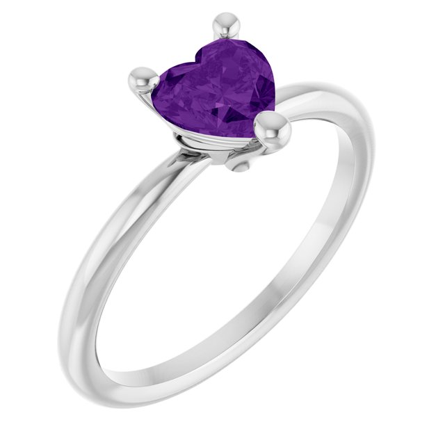 Heart Amethyst Solitaire Ring in Platinum