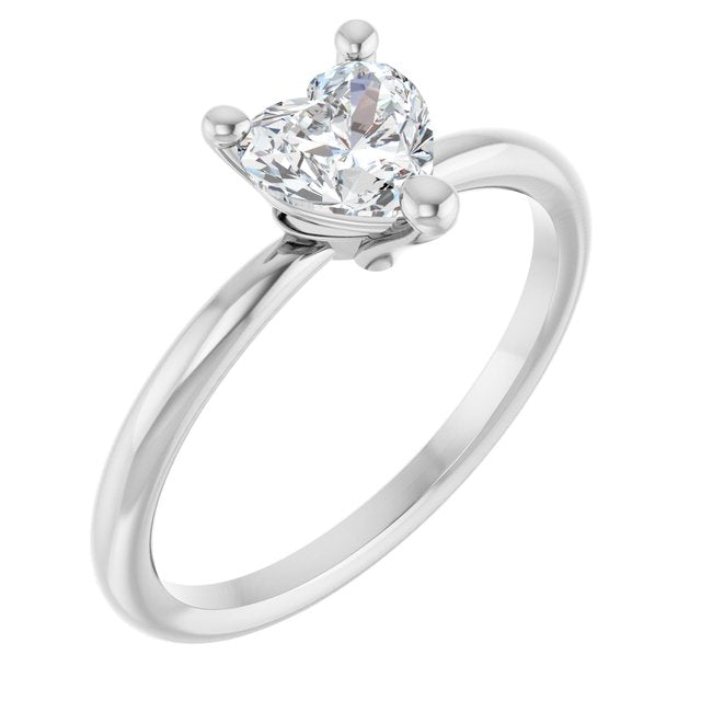 Heart White Sapphire Solitaire Ring in Platinum