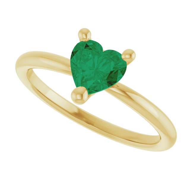 Heart Lab-Grown Emerald Solitaire Ring in Yellow Gold
