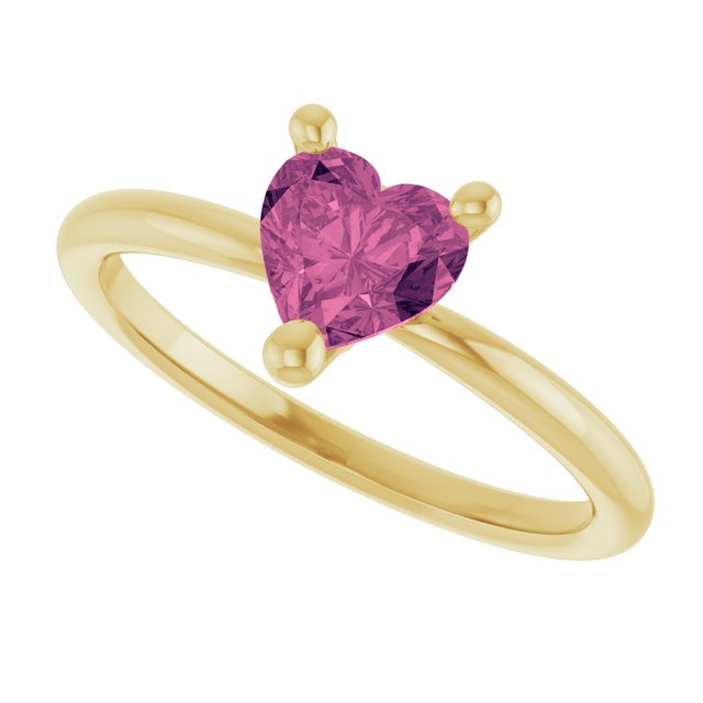 Heart Pink Tourmaline Solitaire Ring in Yellow Gold