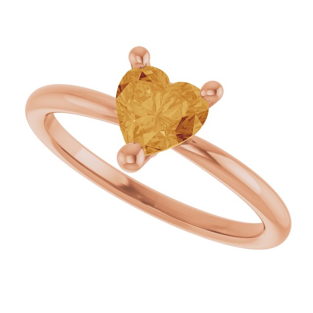 Heart Citrine Solitaire Ring in Rose Gold