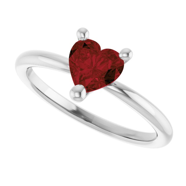 Heart Mozambique Garnet Solitaire Ring in White Gold