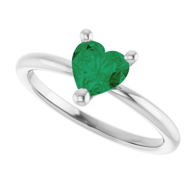 Heart Lab-Grown Emerald Solitaire Ring in Platinum