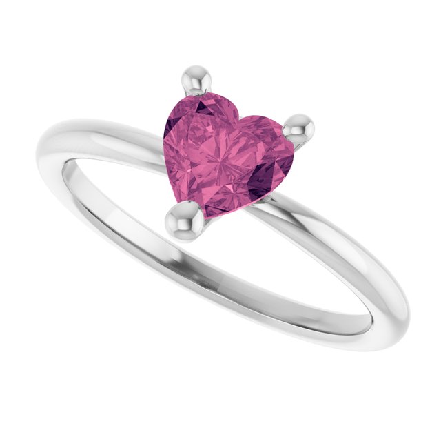 Heart Pink Tourmaline Solitaire Ring in Platinum