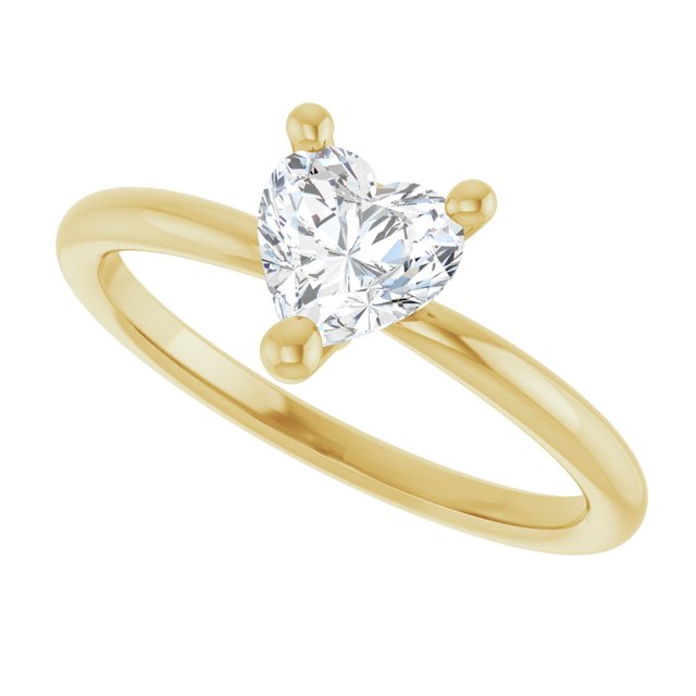 Heart White Sapphire Solitaire Ring in Yellow Gold