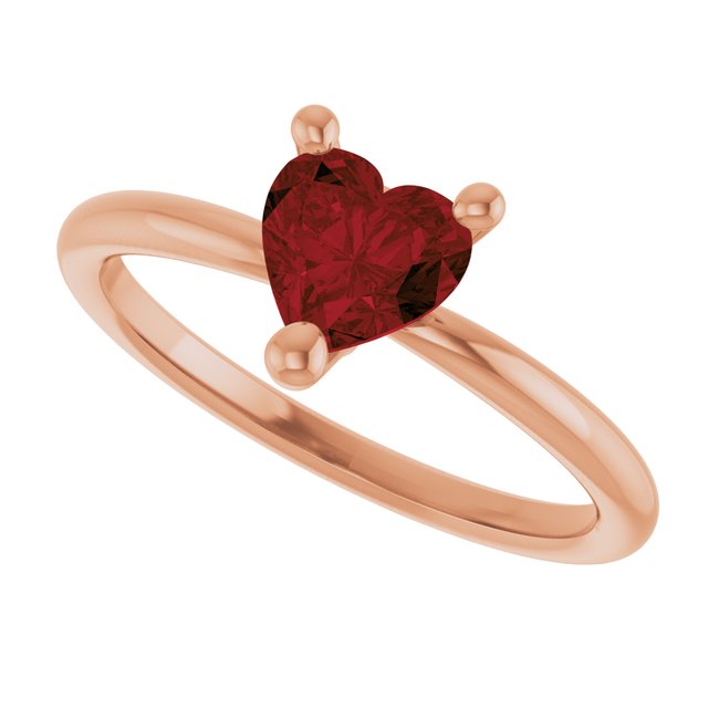 Heart Mozambique Garnet Solitaire Ring in Gold