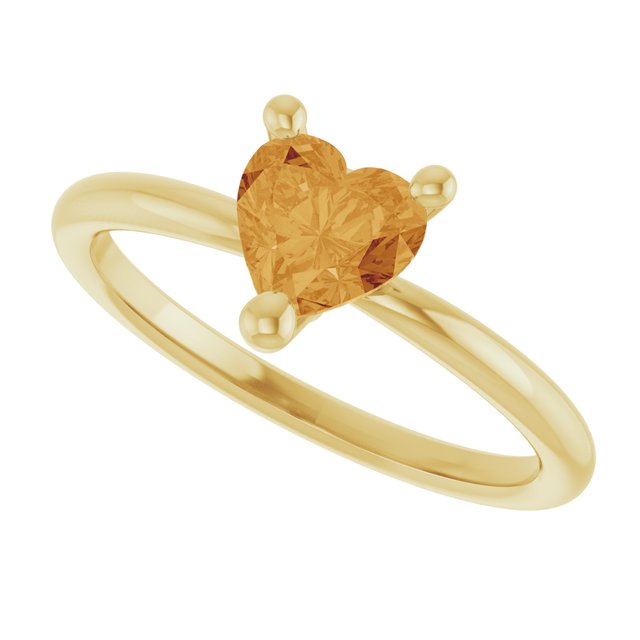 Heart Citrine Solitaire Ring in Yellow Gold