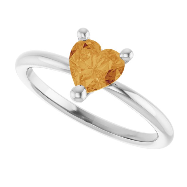 Heart Citrine Solitaire Ring in Platinum