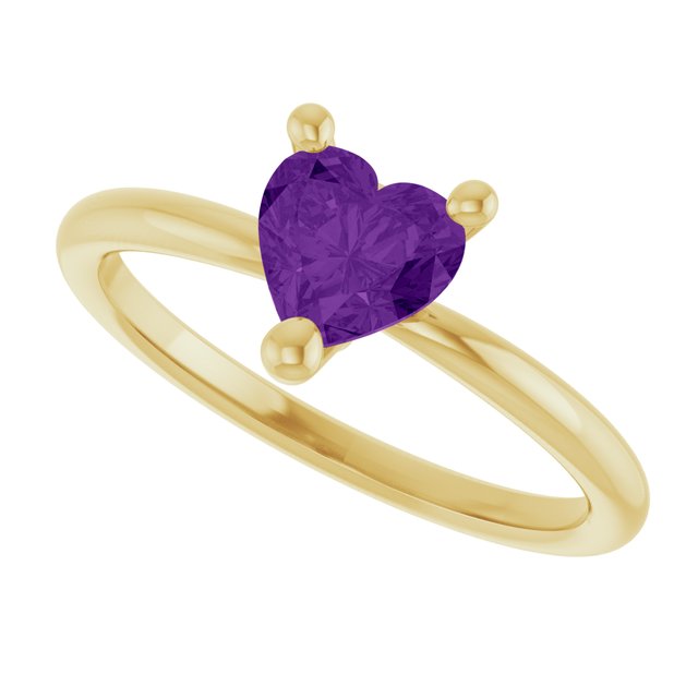 Heart Amethyst Solitaire Ring in Yellow Gold