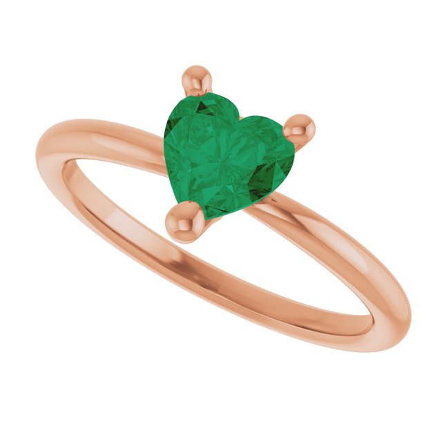Heart Lab-Grown Emerald Solitaire Ring in Rose Gold