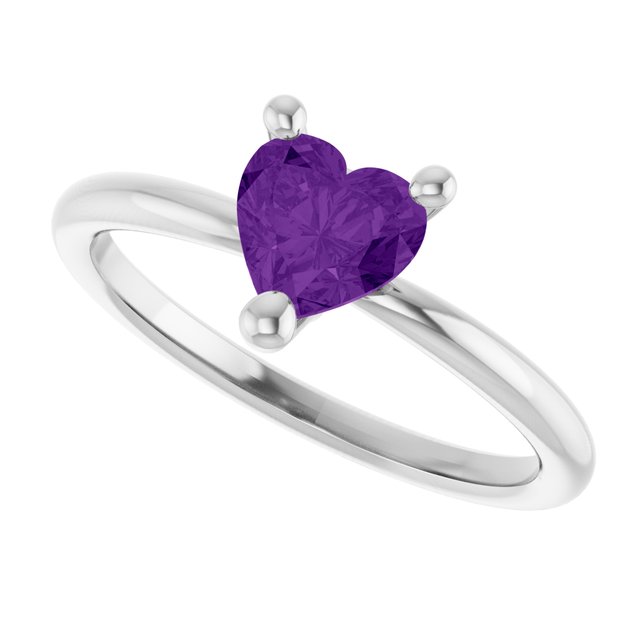 Heart Amethyst Solitaire Ring in White Gold