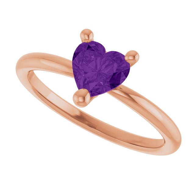 Heart Amethyst Solitaire Ring in Rose Gold