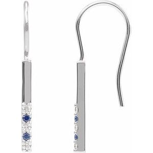 Blue Sapphire & Diamond Round Bar Earrings in Gold and Platinum