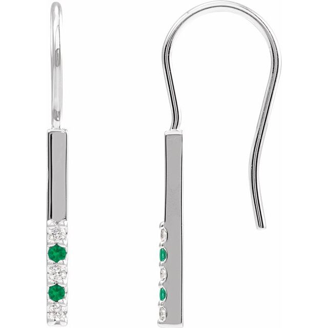 Emerald & Diamond Round Bar Earrings in Gold and Platinum