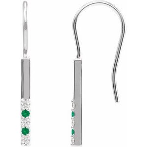 Emerald & Diamond Round Bar Earrings in Gold and Platinum
