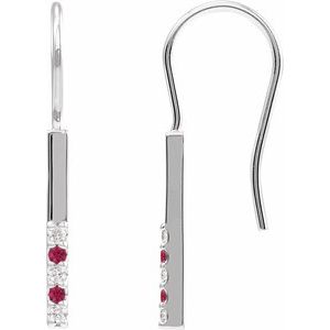 Ruby & Diamond Round Bar Earrings in Gold and Platinum