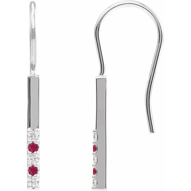 Ruby & Diamond Round Bar Earrings in Gold and Platinum