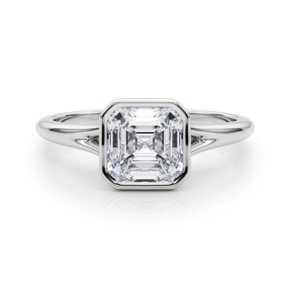 Lab-Grown Asscher Cut Diamond Bezel Set Solitaire Engagement Ring, D Color VVS Clarity