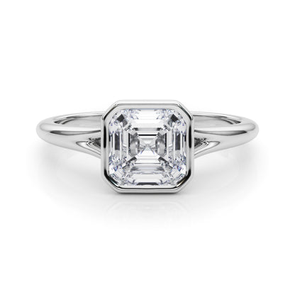 Lab-Grown Asscher Cut Diamond Bezel Set Solitaire Engagement Ring, D Color VVS Clarity