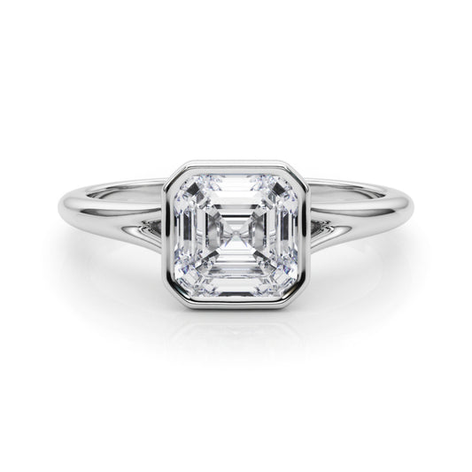 Lab-Grown Asscher Cut Diamond Bezel Set Solitaire Engagement Ring, D Color VVS Clarity