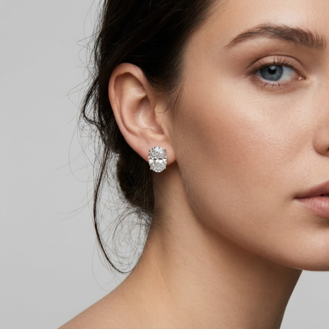 Lab-Grown Diamond Stud Earrings For Women | Oval Cut