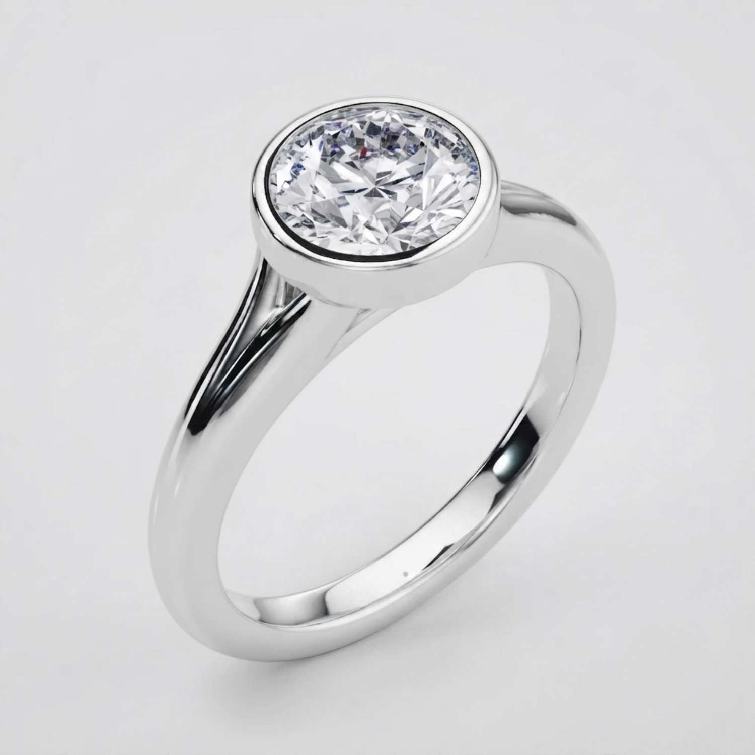 Lab Grown Diamond Round Solitaire Engagement Ring |  D-VVS | Bezel Set