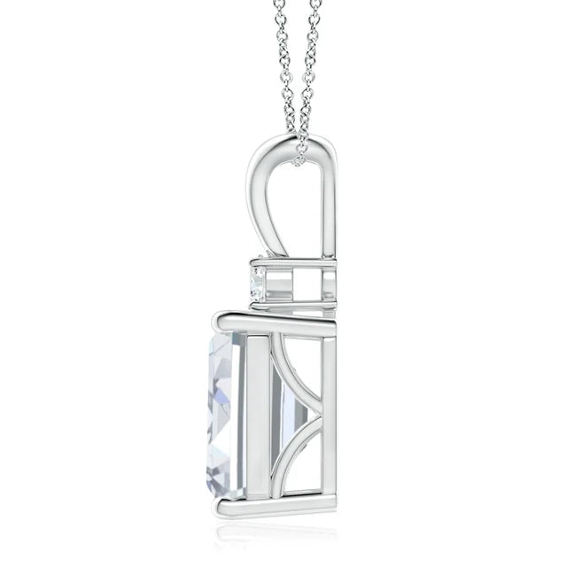 Emerald-Cut Lab-Grown Diamond Solitaire Pendant with Accent