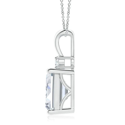 Emerald-Cut Lab-Grown Diamond Solitaire Pendant with Accent