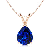 Lab-Grown V-Bale Pear-Shaped Blue Sapphire Solitaire Pendant
